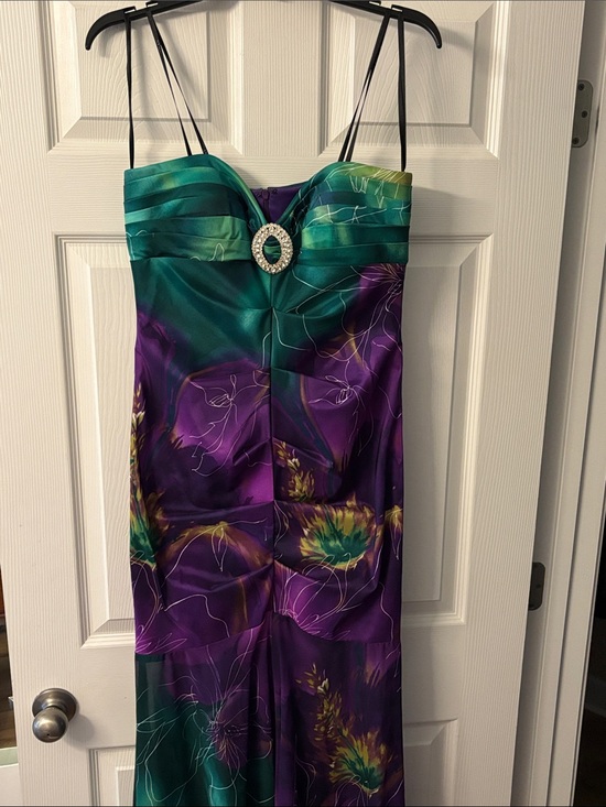 N V Couture Dresses & Skirts - Strapless Floral Satin Evening Dress in Purple & Teal with Embellished Accent